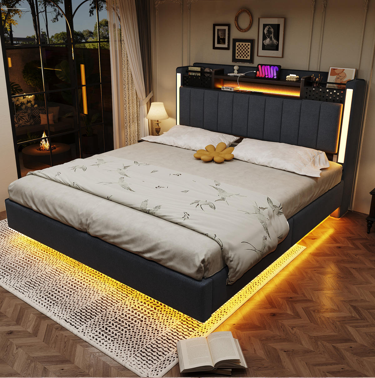 POLSTERBETT mit LED, USB und Stauraum 140x200 cm Grau - Grau, Metall (140/200cm) - Meubliv