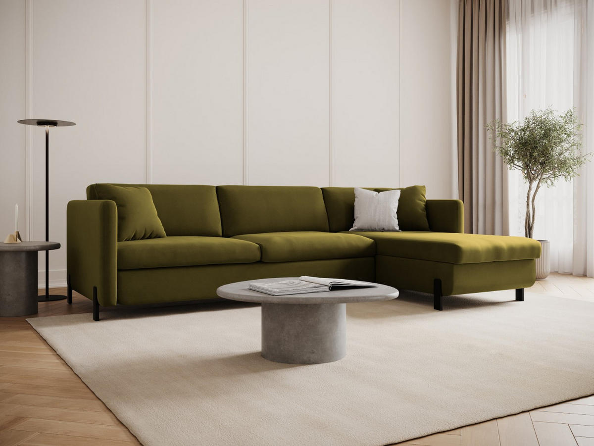 ECKSOFA ausklappbar rechts Gloria aus Samt grün 5 Sitzplätze - Grün, Textil (170/280cm) - Micadoni