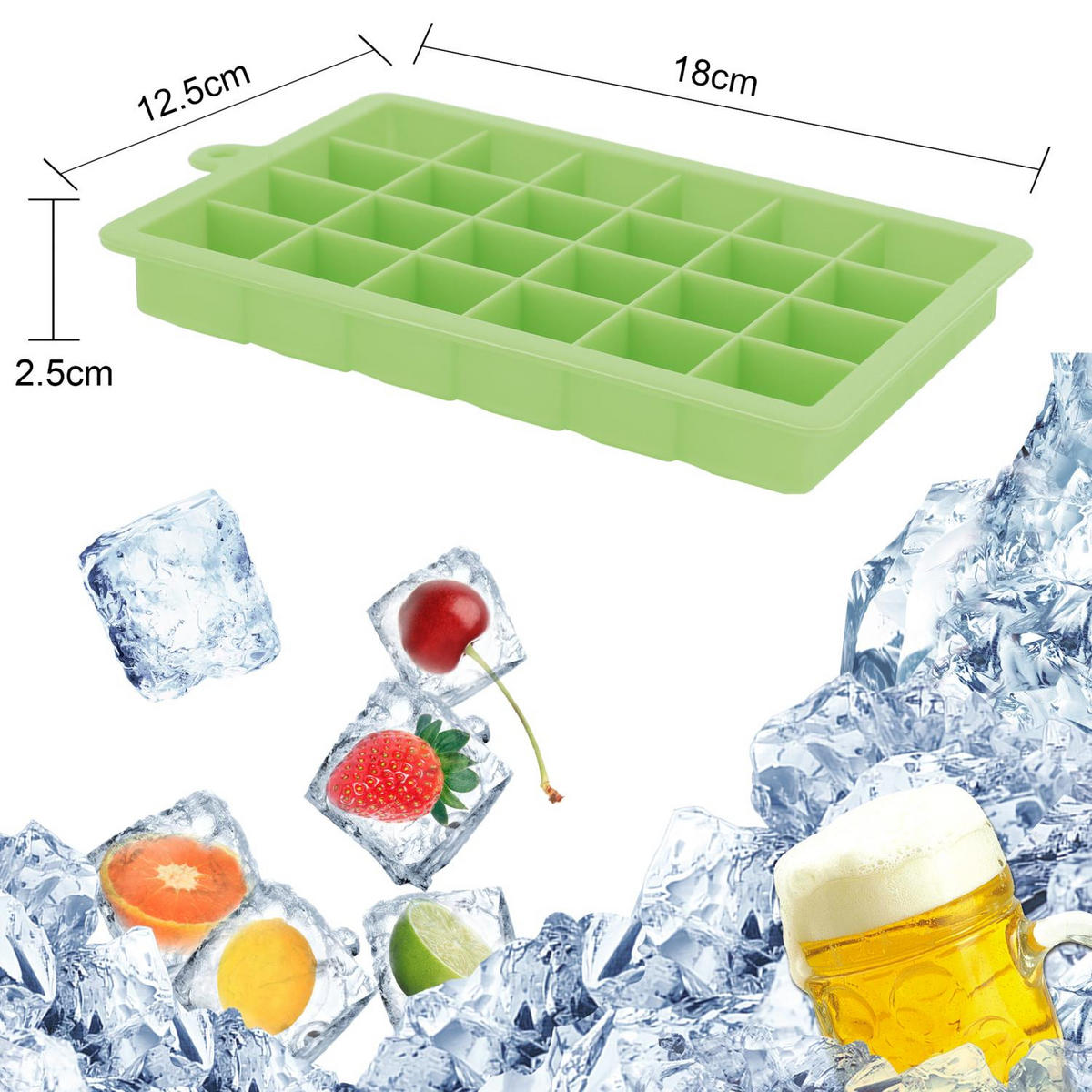 EISWÜRFELFORM 2er Set - Grün, Kunststoff (13/2.5/18cm) - Intirilife
