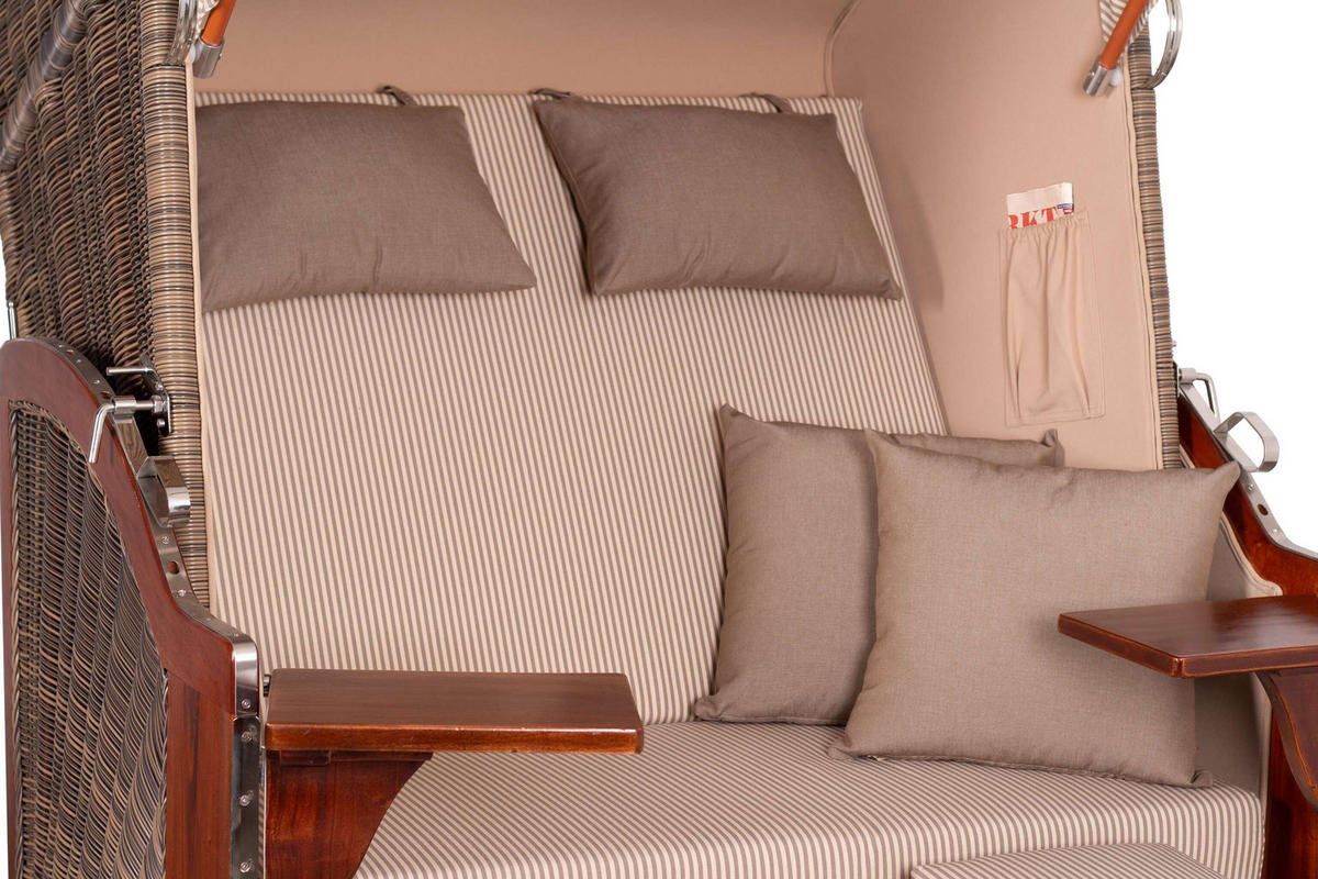 STRANDKORB Komplettset Seeblick Mahagoni PE Grey Dessin 510 - Beige/Braun, Naturmaterialien/Metall (125/170/80cm) - Mr. Deko