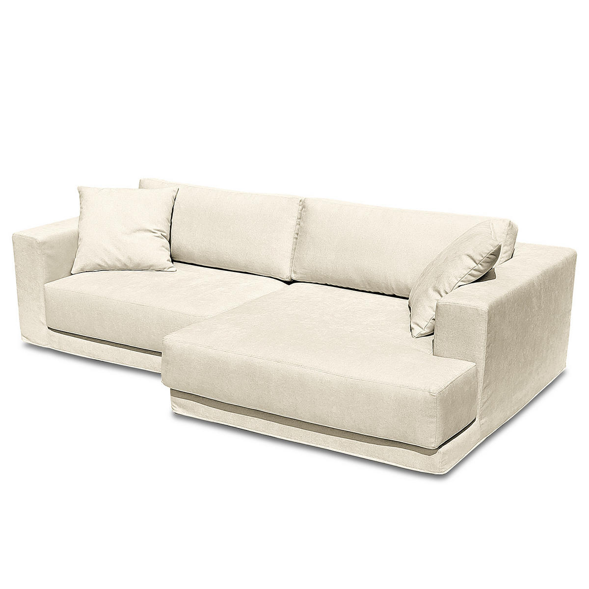 ECKSOFA mit Wechselbezug - Longchair, Webstoff - Creme/Schwarz, Kunststoff/Textil (260/155cm) - home24