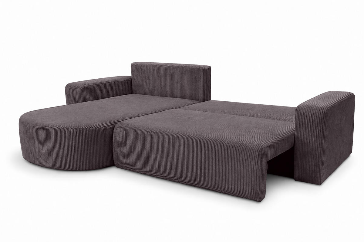 ECKSOFA Mit Schlaffunktion, Cordstoff Poso, Dunkelgrau, Links, ROUND ONE XL - Dunkelgrau, Holz (271/175cm) - Kaiser Möbel