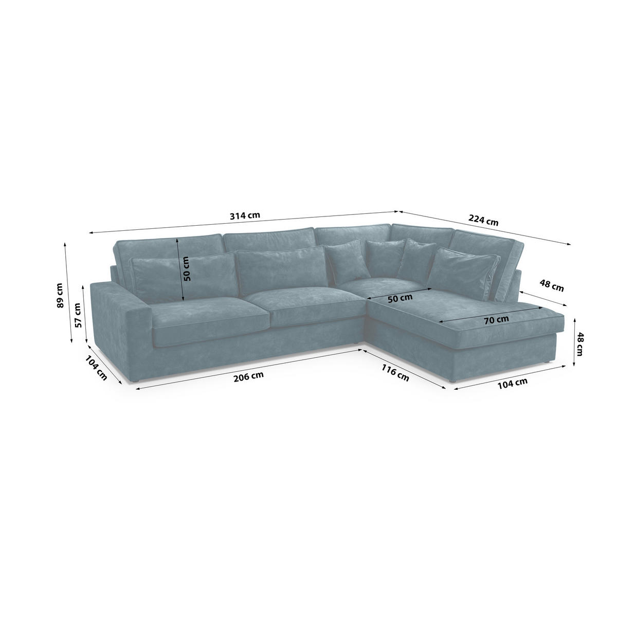 ECKSOFA Eckcouch Monica L-form, Blau - Blau, Textil (224/314cm) - Fedve