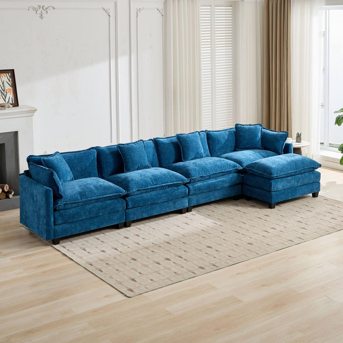 SOFA modular Chenille Blue 4-Sitzer - Blau, Holz (75/84/380cm) - Meubliv