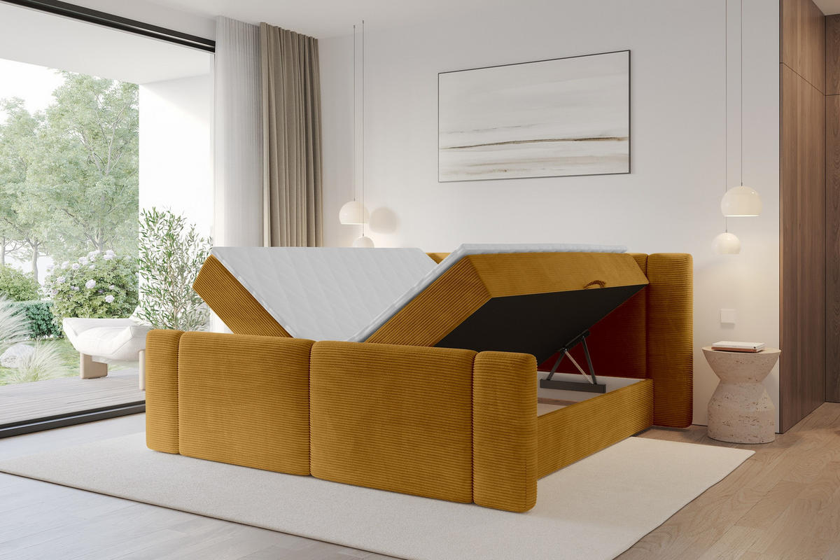 BOXBETT mit Matratze H3 - EVON Zanozek - 120x200 cm Senfgelb - Dunkelgelb, Holzwerkstoff (120/200cm) - ALTDECOR