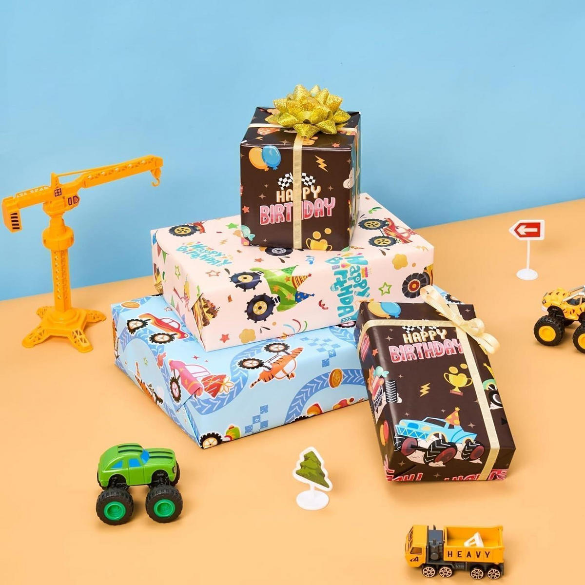 GESCHENKPAPIER 3 Rollen Monster Truck Motiv - Multicolor, Papier (43/43/43cm)