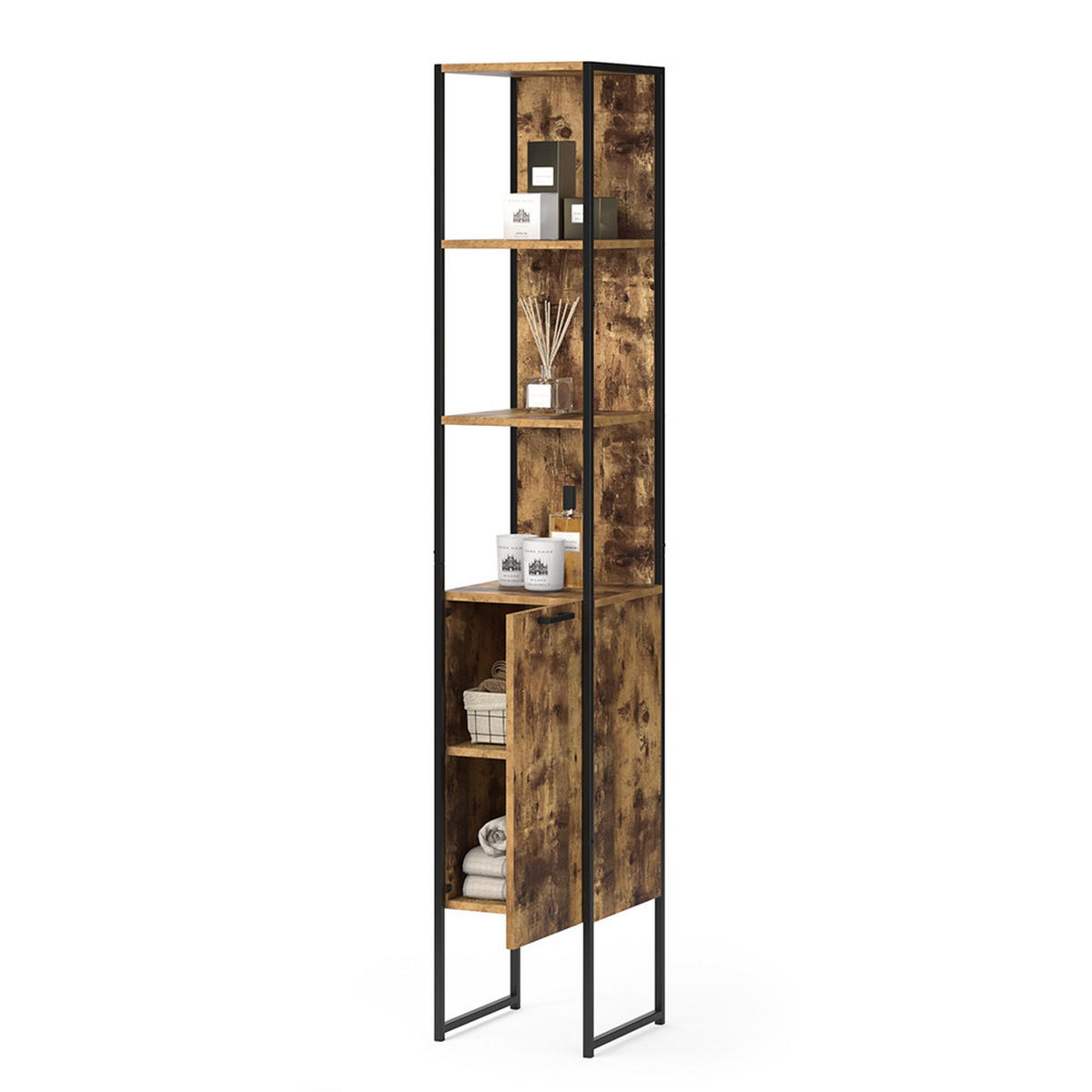 BADSCHRANK Fyrk Antikholz 33 x 185 cm - Alteiche/Braun, Holzwerkstoff (33/185/33cm) - Vicco