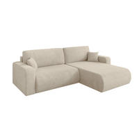 ROHOVÁ SEDAČKA s funkcí spaní, otoman vpravo BERY-L 276x193x88 krémová velur - černá/krémová, kompozitní dřevo/textil (276/193cm) - ALTDECOR