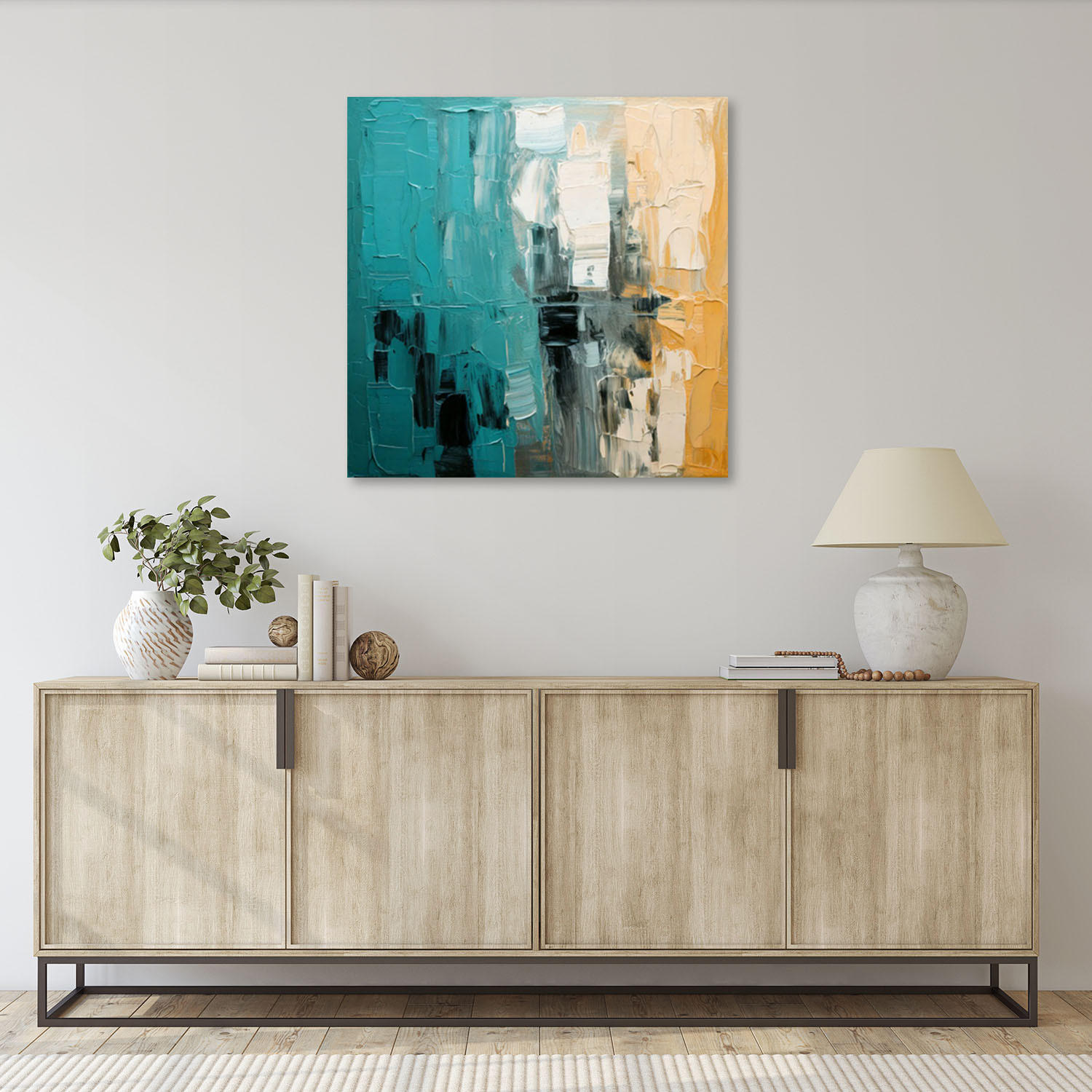 LEINWANDBILD Abstraktion Impression Türkis 60x60cm - Türkis, Textil (60/60cm) - Feeby
