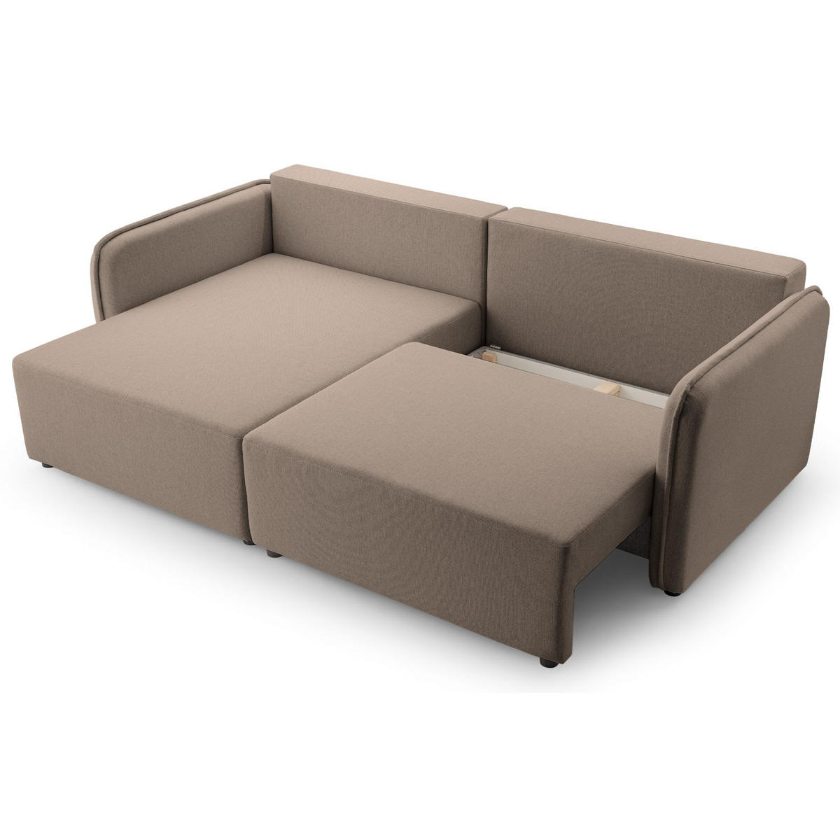 ECKSOFA Kassian, Hellbraun Strukturstoff, linksseitig - Hellbraun/Schwarz, Kunststoff/Textil (227/147cm) - Selsey