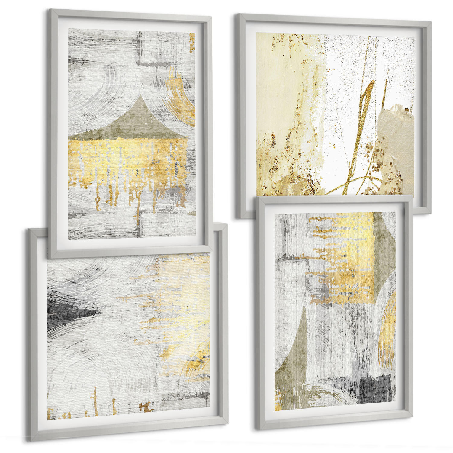 BILDER SET 4er Set - 50x50 cm & 40x60 cm Silberner Rahmen - Abstrakte minimalistische Muster - Silberfarben, Kunststoff (50/50cm) - TULUP