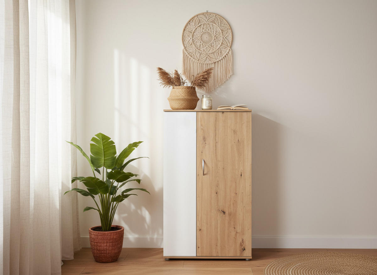 MEHRZWECKSCHRANK 70/159/35 cm Weiß Artisan Oak - Silberfarben/Eiche Artisan, Holzwerkstoff/Kunststoff (70/159/35cm) - arthur berndt