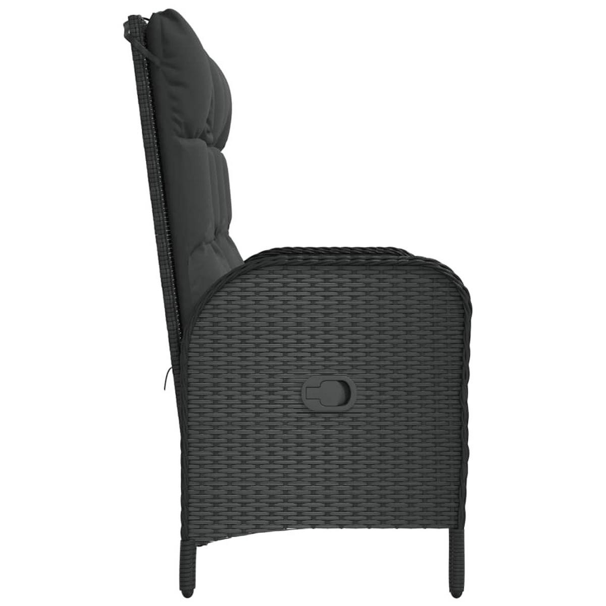 GARTENBANK mit Liegefunktion und Kissen, 107/62,5/109 cm, aus Poly Rattan, Schwarz - Schwarz, Kunststoff (107/109/62.5cm) - vidaXL