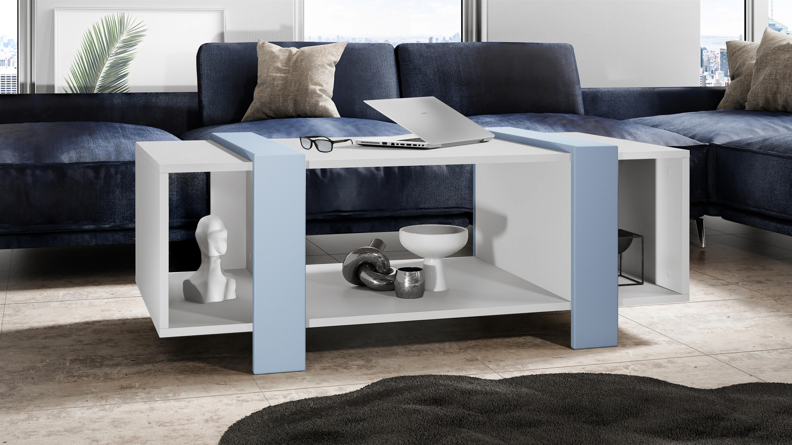 COUCHTISCH Ida Blenden in Denim matt - Pastellblau, Holzwerkstoff (56.5/110.5/42cm) - Vladon