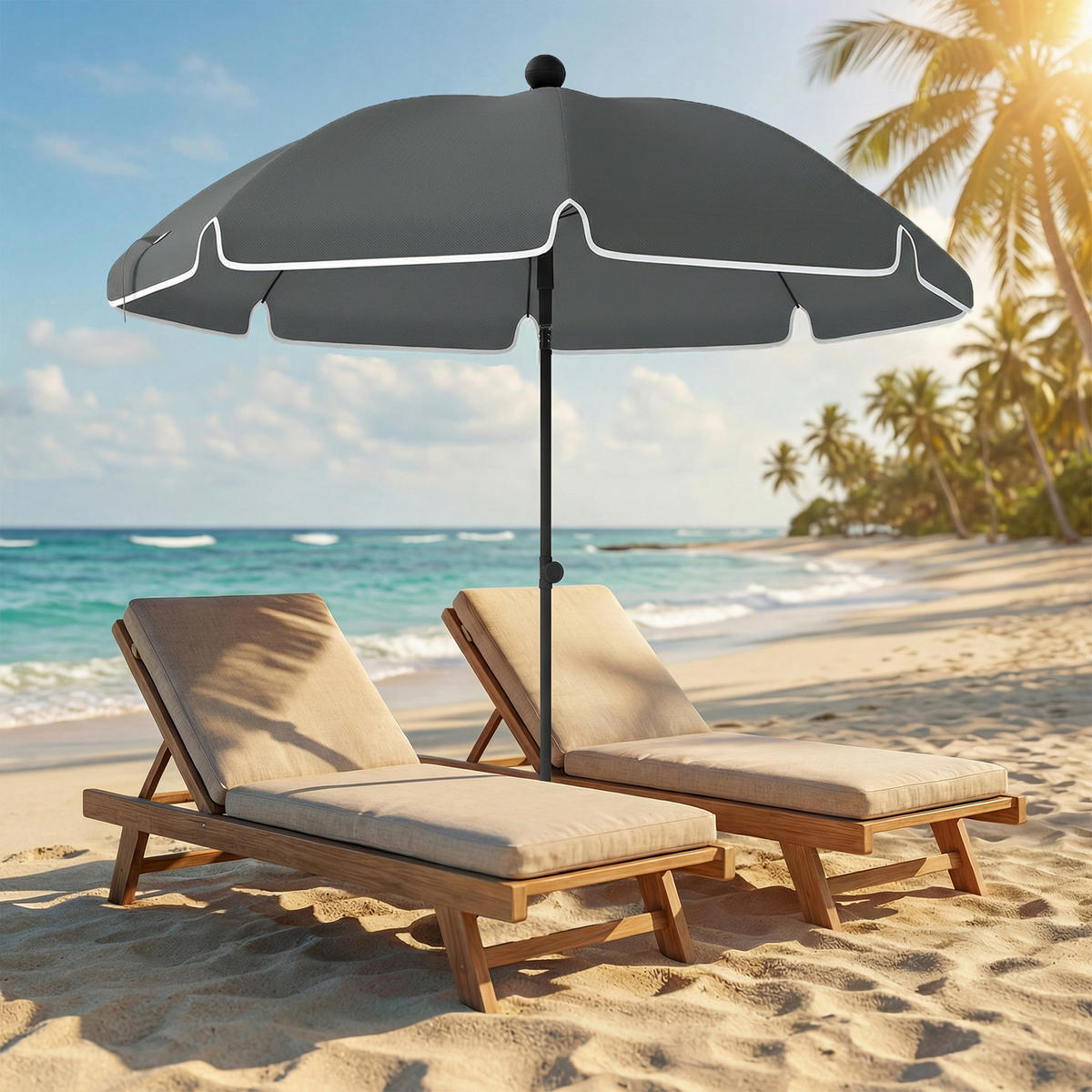 SONNENSCHIRM DE-11601 neigbar & höhenverstellbar mit Sandanker Dunkelgrau - Dunkelgrau, Metall (150/150cm) - ComfortXL
