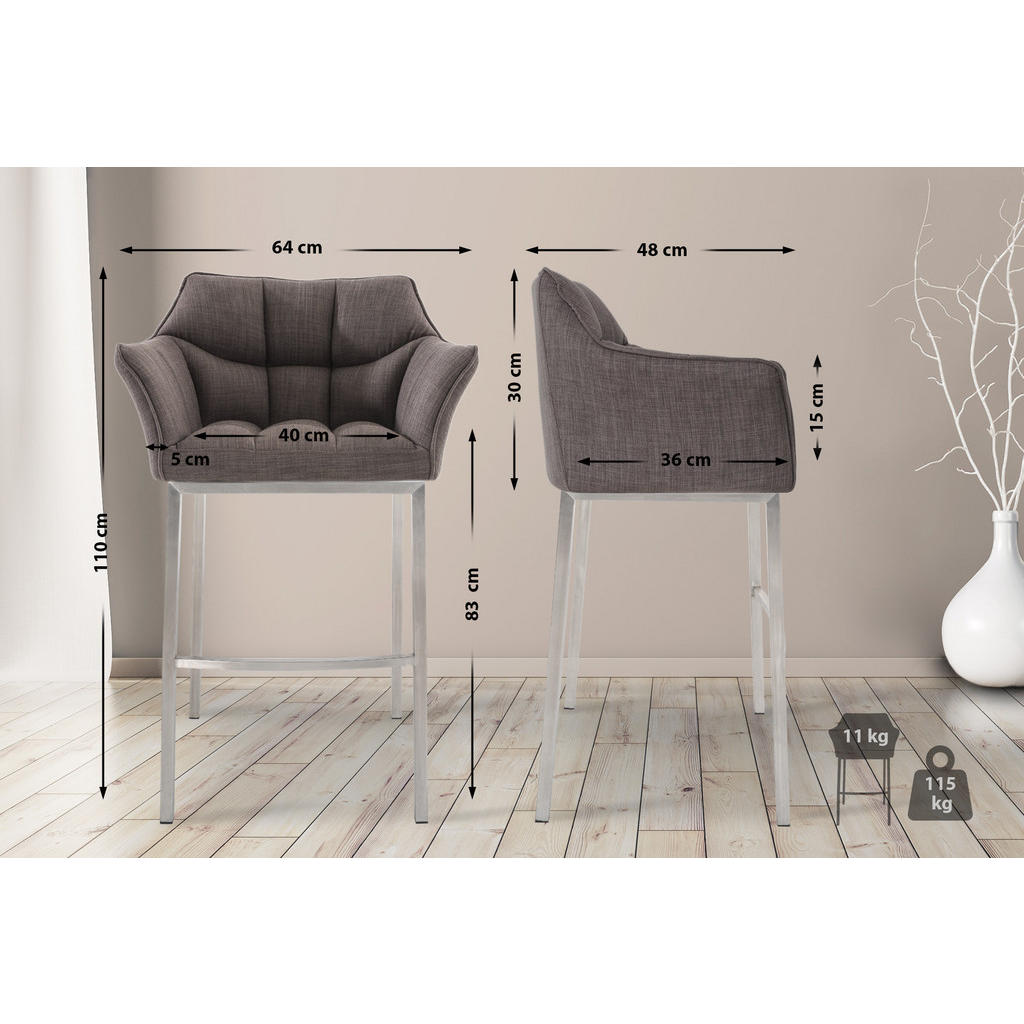 Thumbnail - CLP Barhocker, Grau, Textil, 64x110x48 cm, Esszimmer, Barmöbel, Barhocker