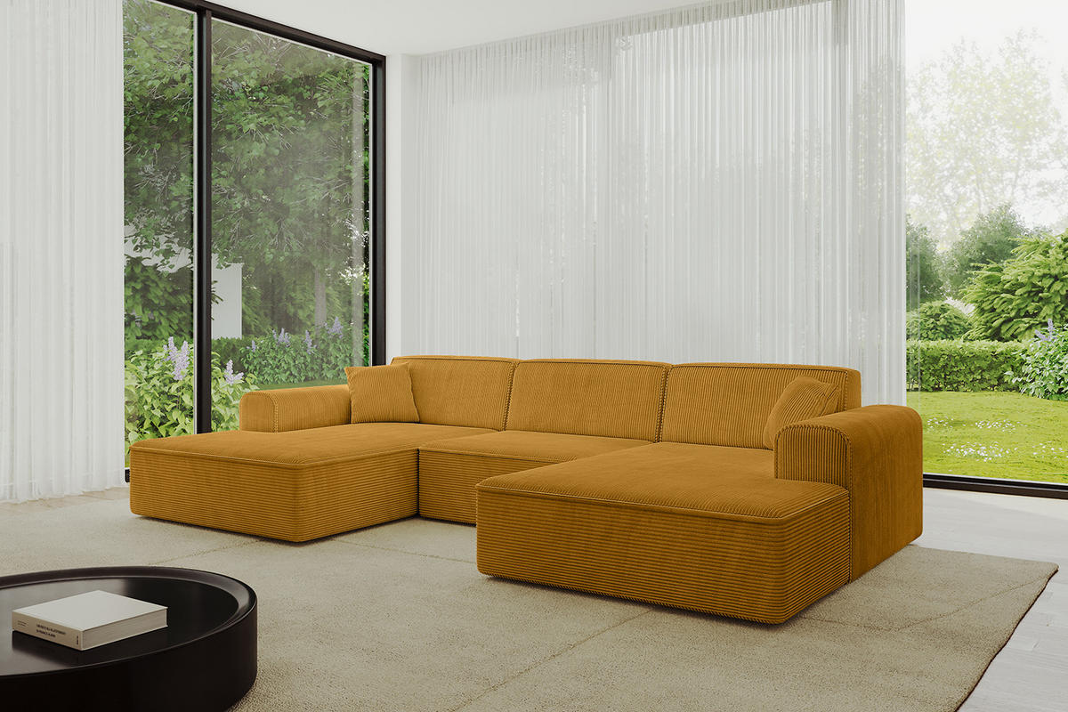 WOHNLANDSCHAFT IREA-U1-v3 - 297x165x76 cm Senfgelb - Currygelb, Holzwerkstoff/Textil (297/76/165cm) - ALTDECOR