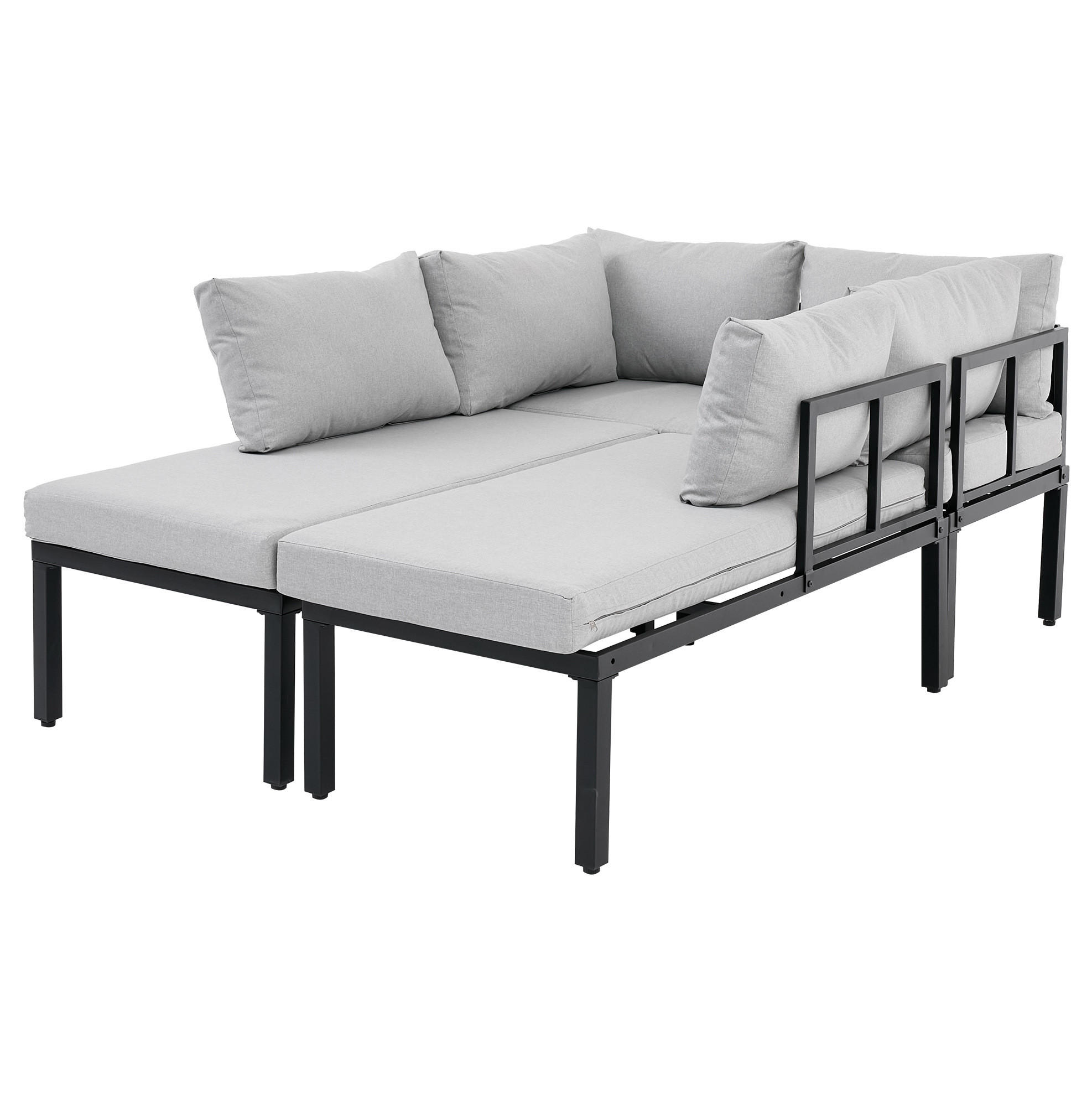 GARTEN-LOUNGE-SET für 6 Personen mit modularem Design, abnehmbaren Rückenlehnen und Couchtisch, Grau - Grau, Metall - Redom
