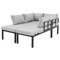 GARTEN-LOUNGE-SET für 6 Personen mit modularem Design, abnehmbaren Rückenlehnen und Couchtisch, Grau - Grau, Metall - Redom