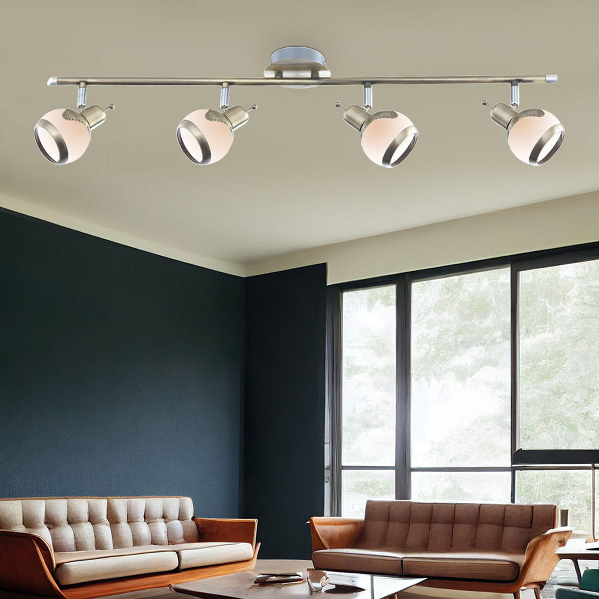 DECKENLEUCHTE GALVIN Silber mit sechs beweglichen Spots - Silberfarben, Glas (77/8/13cm) - Globo Lighting