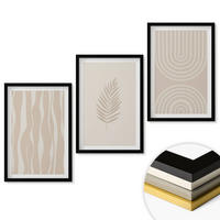 WANDBILDER 3er-Set - 40x60 cm Schwarzer Rahmen - Beige Pflanzenmuster - Schwarz, Kunststoff (40/60cm) - ArtPrintCave