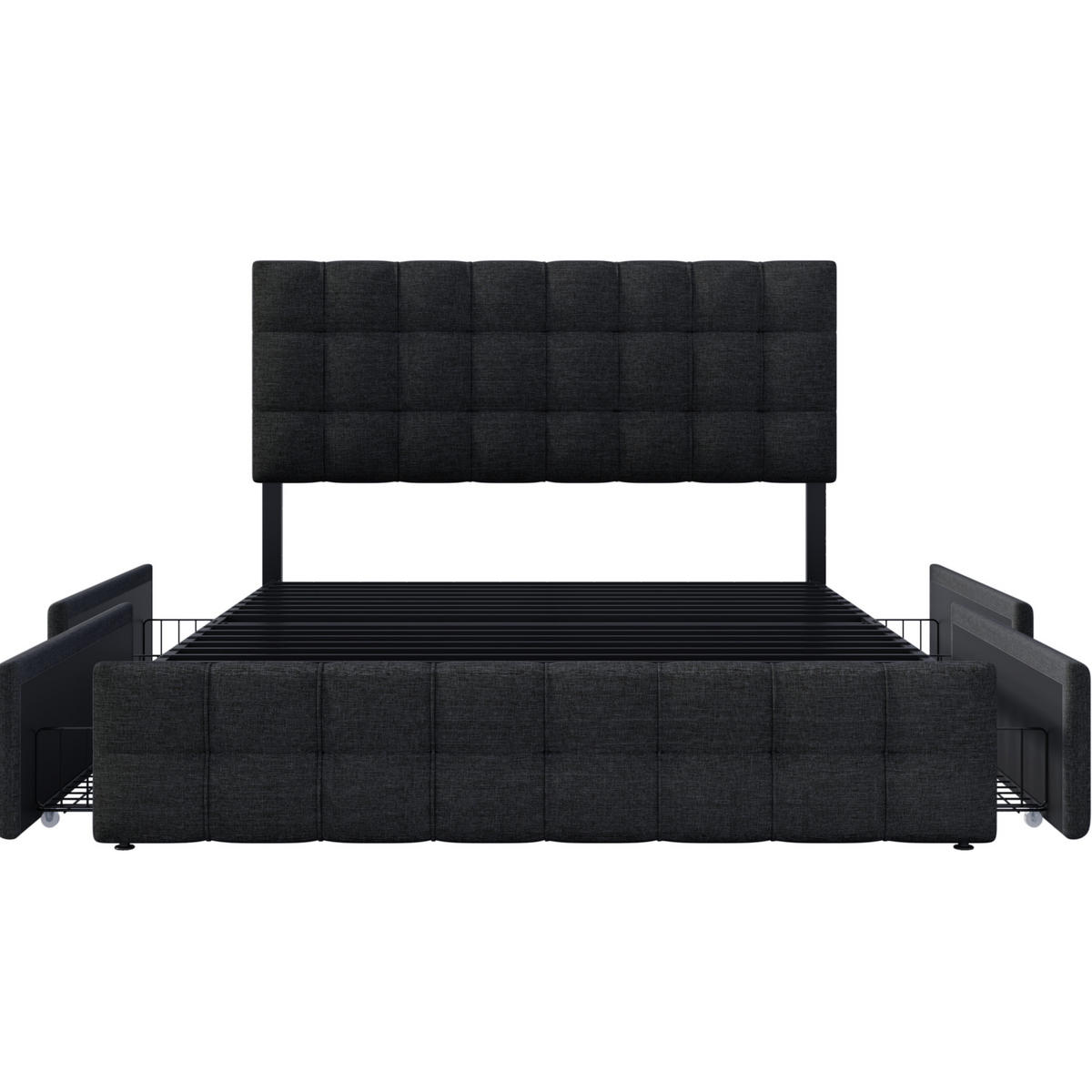 POLSTERBETT 140/200 cm Schwarz aus Leinen mit 4 Schubladen - Schwarz, Textil (140/200cm) - OKMYHOME