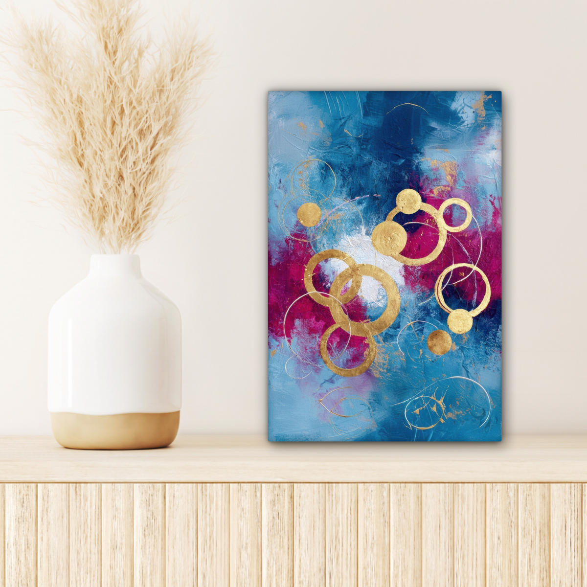 LEINWANDBILD Kreise - Gold - Abstrakt Deko Wohnzimmer 20x30 cm - Blau, Textil (20/30cm) - MuchoWow