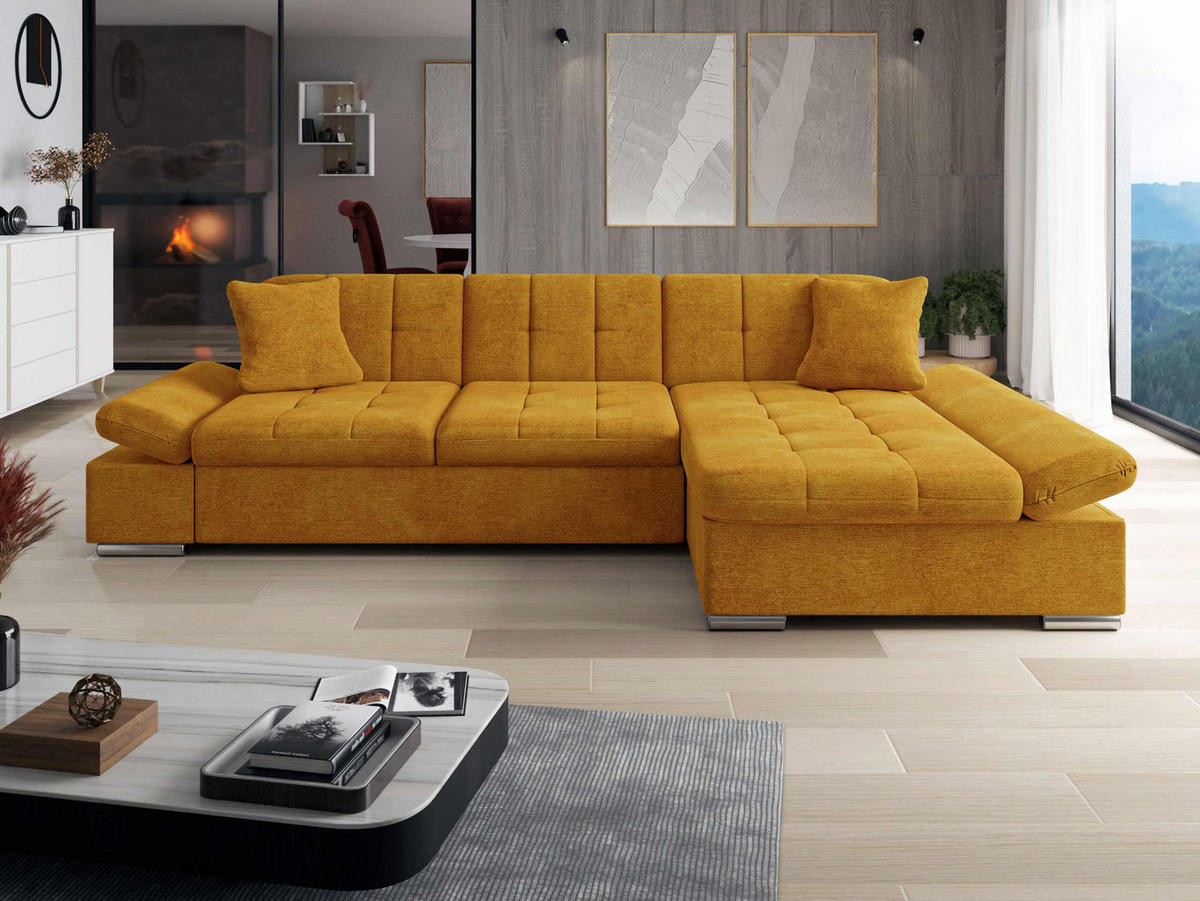 ECKSOFA Malwi, Seite: Rechts - Currygelb, Holz/Textil (278/161cm) - MIRJAN24