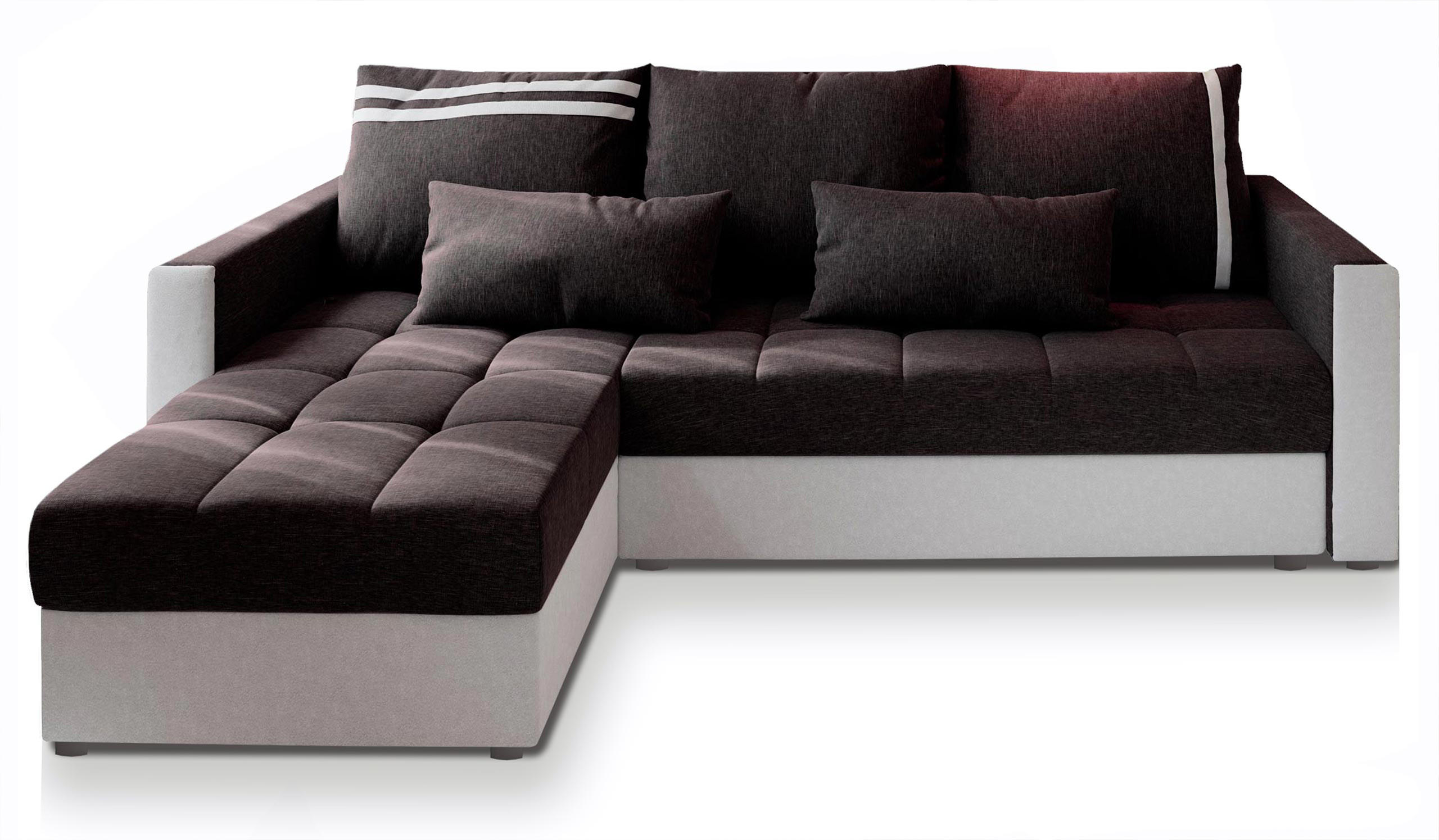 ECKSOFA KOS PIK Grau Dünner Stoff mit Schlaffunktion - Grau, Holz (220/140cm) - MASSENO