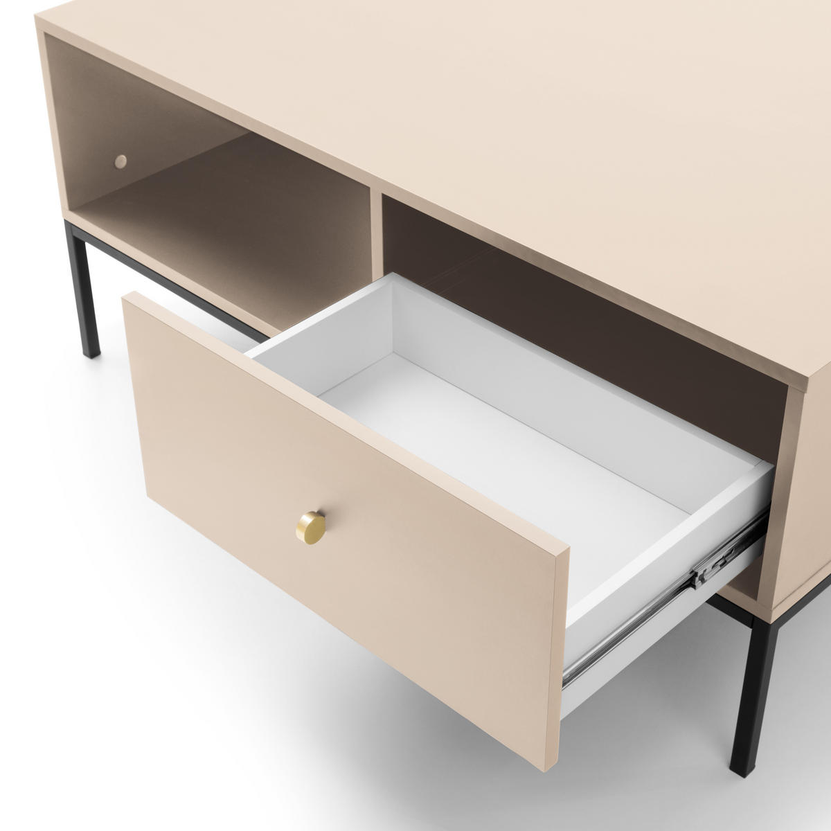 COUCHTISCH Molly Beige, Schwarze Beine, Kaffeetisch mit Schubladen - Beige/Schwarz, Holzwerkstoff/Metall (68/104/46cm) - Bettso