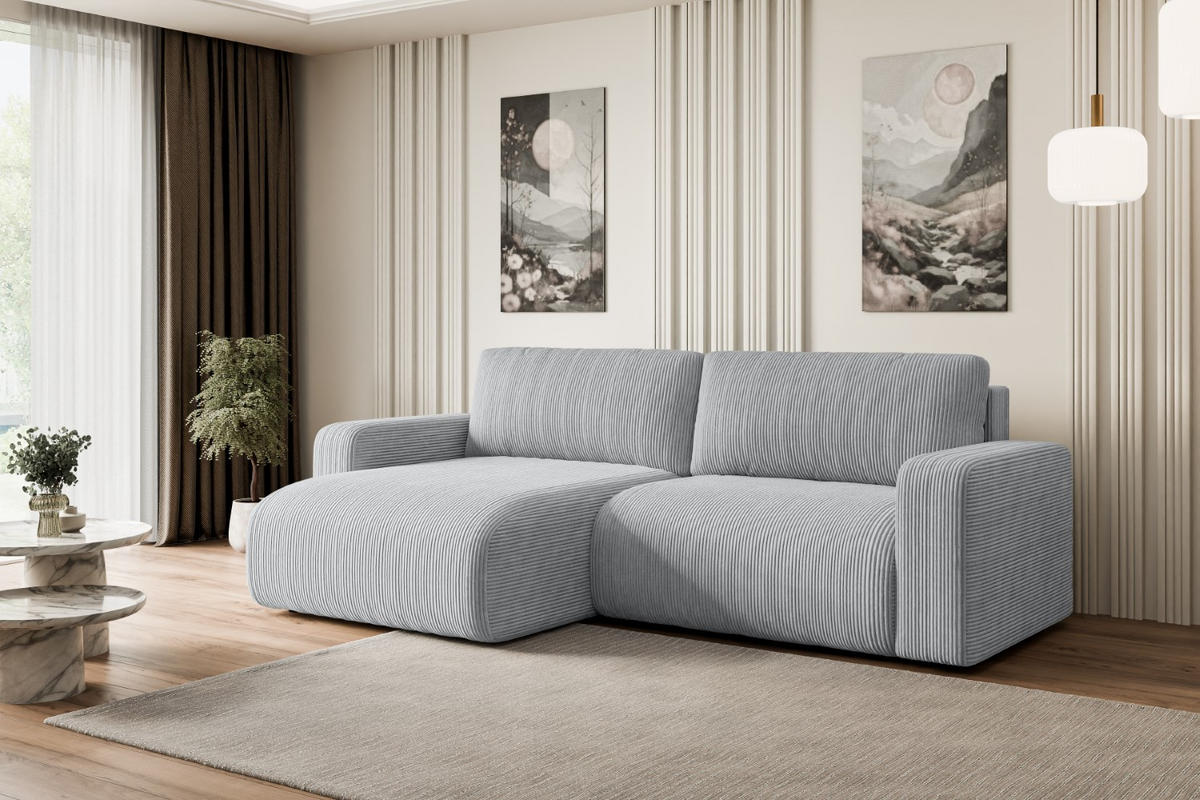 ECKSOFA mit Schlaffunktion und Bettkasten KLEEA-L - 247x143x83 cm Grau Cord - Schwarz/Grau, Holzwerkstoff/Kunststoff (247/143cm) - ALTDECOR