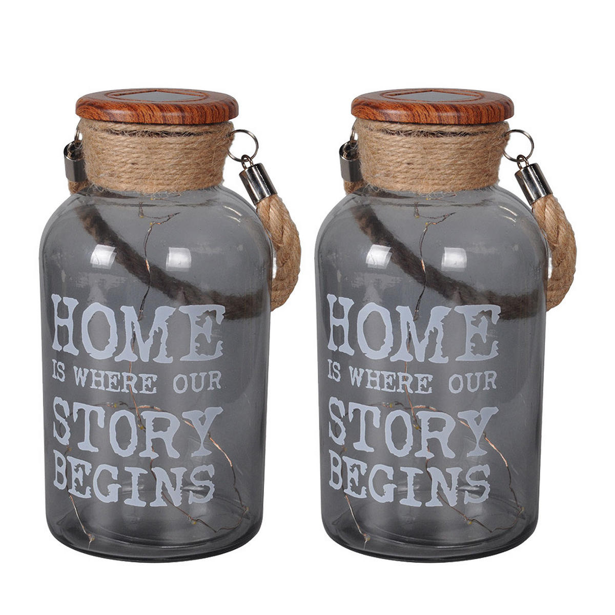 LED AUSSENLEUCHTE Glas Braun Hanfseil 2er Set - Braun, Glas (9.8/9.8/20cm)