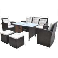 GARTEN-ESSGRUPPE 6-TLG MIT AUFLAGEN POLY RATTAN BRAUN - Creme/Braun, Naturmaterialien/Textil - vidaXL