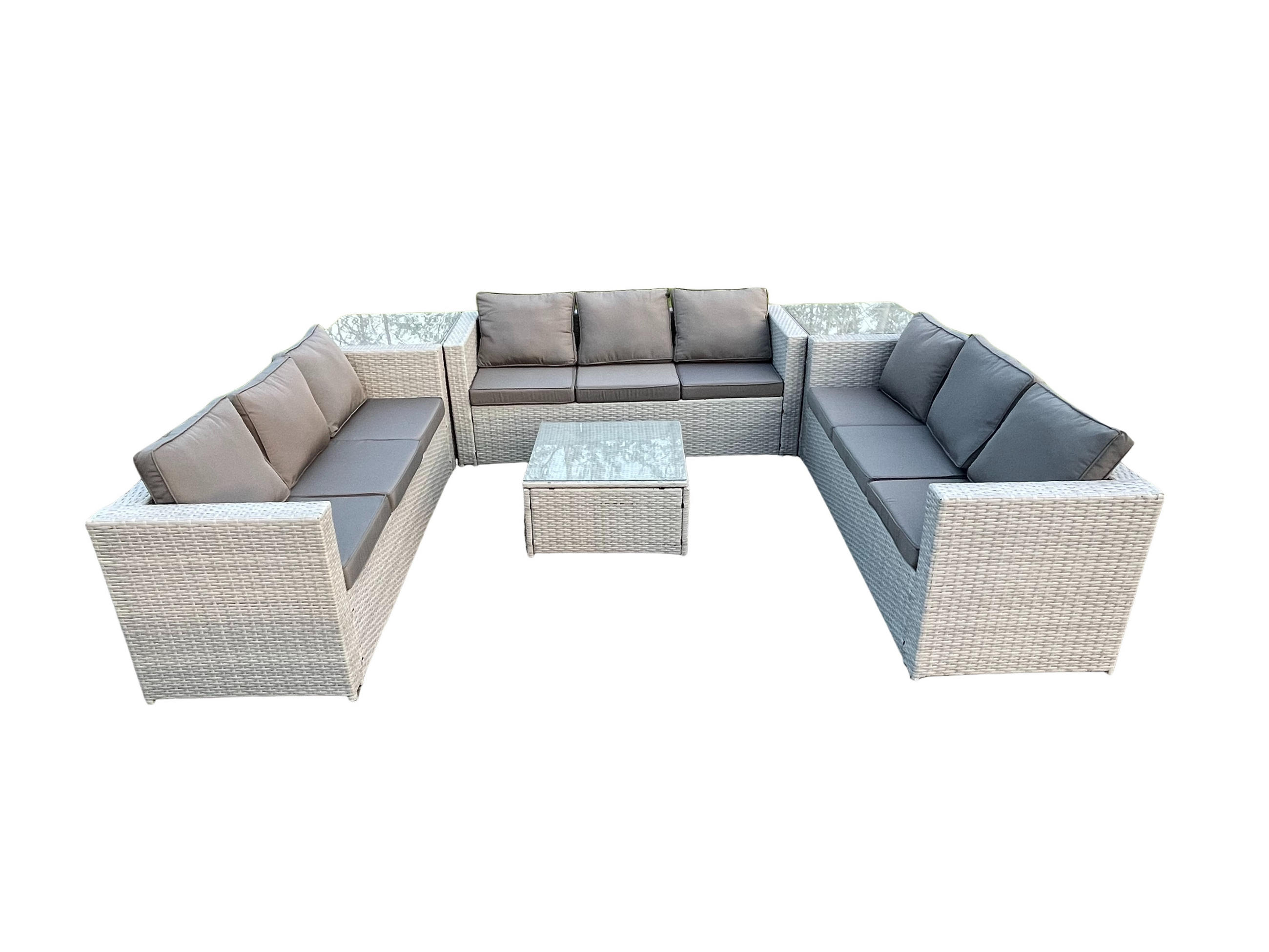 GARTENSOFA SET mit Couchtisch Polyrattan Helles Grau 9-Sitzer - Hellgrau, Metall - Fimous