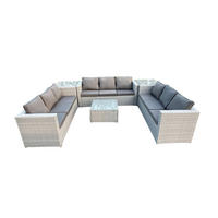 GARTENSOFA SET mit Couchtisch Polyrattan Helles Grau 9-Sitzer - Hellgrau, Metall - Fimous