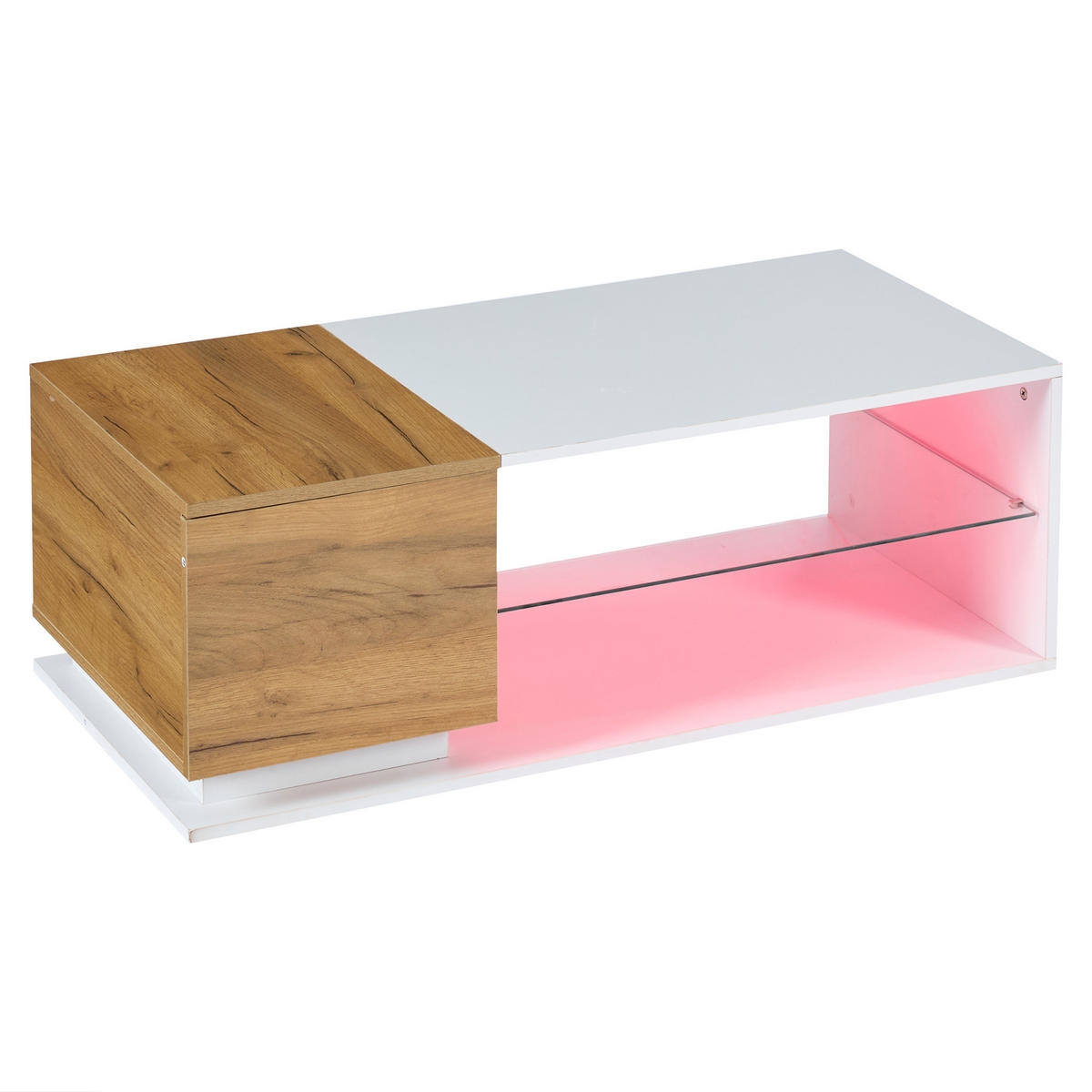 COUCHTISCH DE-001 LED Weiß/Holzfarbe - Weiß, Holzwerkstoff (105/50/36cm) - ComfortXL