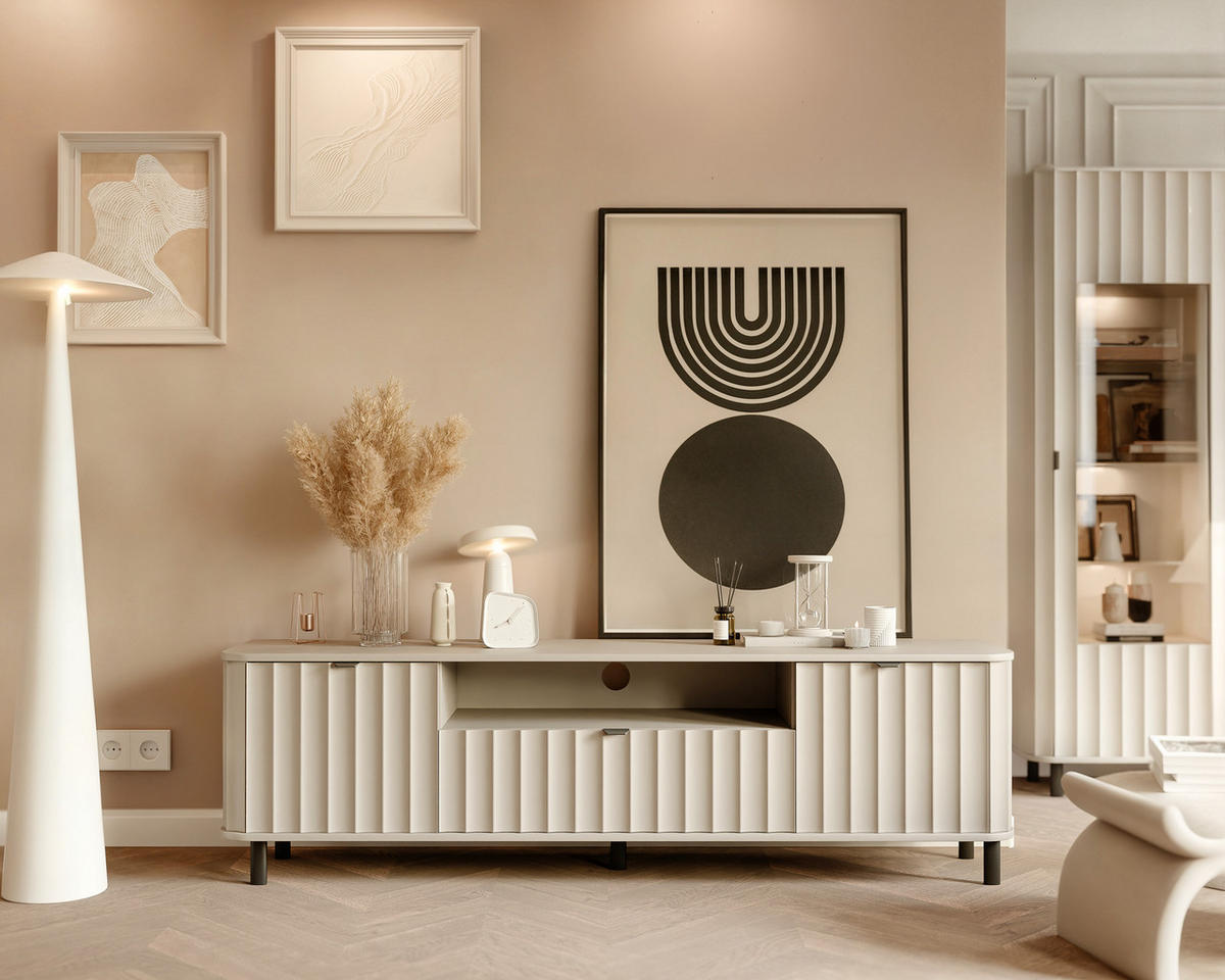 TV-LOWBOARD VITA stehend, 196 cm Lehmgrau - Grau, Holzwerkstoff/Metall (196/57/40.5cm) - Idohome