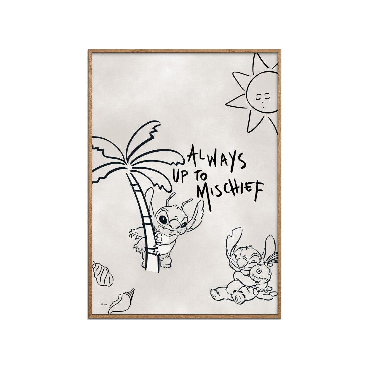 POSTER mit Rahmen Disney - Disney - Stitch - Always Up To Mischief - Eichefarben/Beige, Holz/Papier (50/70cm) - Poster&Frame