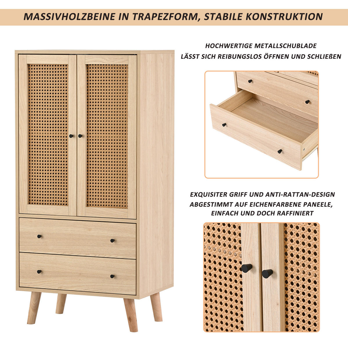HIGHBOARD 60/40/120 cm in Eiche mit 2 Türen & 2 Schubladen - Eichefarben, Holzwerkstoff (60/120/40cm) - BEAOK