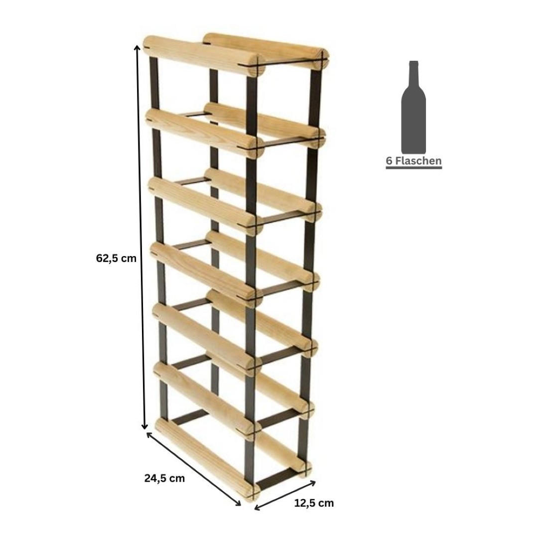 WEINREGAL Vinotega Mod Metal 62,5x12,5x24,5 cm 1x6 Flaschen Massives Kiefernholz Natur - Naturfarben, Holz (12.5/62.5/24.5cm) - PROREGAL