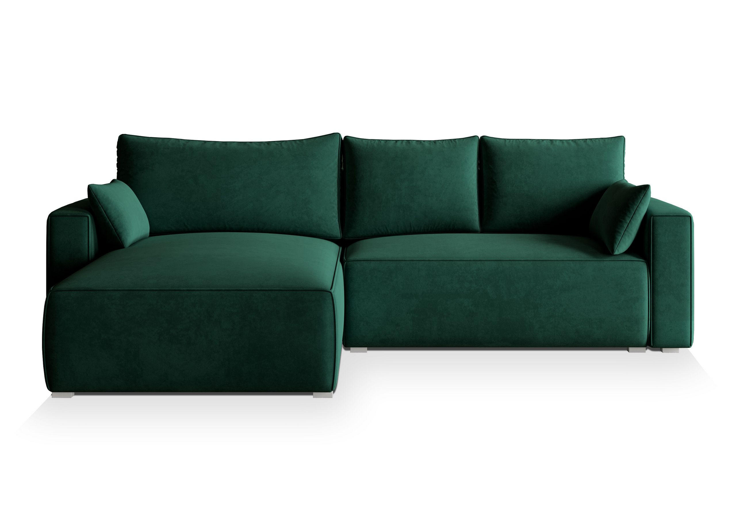 ECKSOFA FORIL Grün Velours-Stoff mit Schlaffunktion - Grün, Holz (265/178cm) - MASSENO