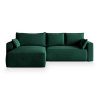 ECKSOFA FORIL Grün Velours-Stoff mit Schlaffunktion - Grün, Holz (265/178cm) - MASSENO
