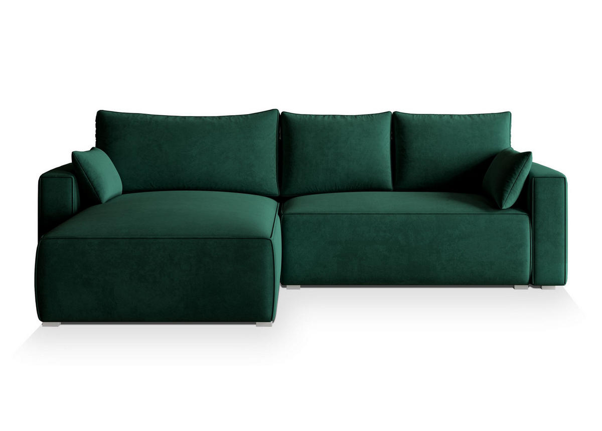 ECKSOFA FORIL Grün Velours-Stoff mit Schlaffunktion - Grün, Holz (265/178cm) - MASSENO