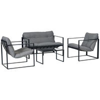 GARTENMÖBEL-SET DE-06529 1 Glastisch, 2 Sessel, 1 Sofa, wetterbeständig Grau+Schwarz - Schwarz/Grau, Textil/Metall - ComfortXL