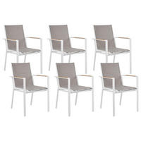 GARTENSTUHL 6er-Set Metall Grau Busseto - Hellbraun/Weiß, Metall (56/90/64cm) - Beliani