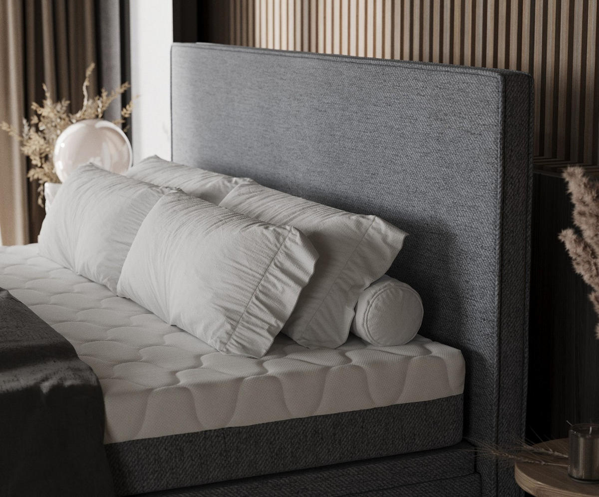 BOXBETT Zalla 180/200 cm Grau im Neve Stoff - Schwarz/Grau, Holz/Holzwerkstoff (180/200cm) - AltaBeds