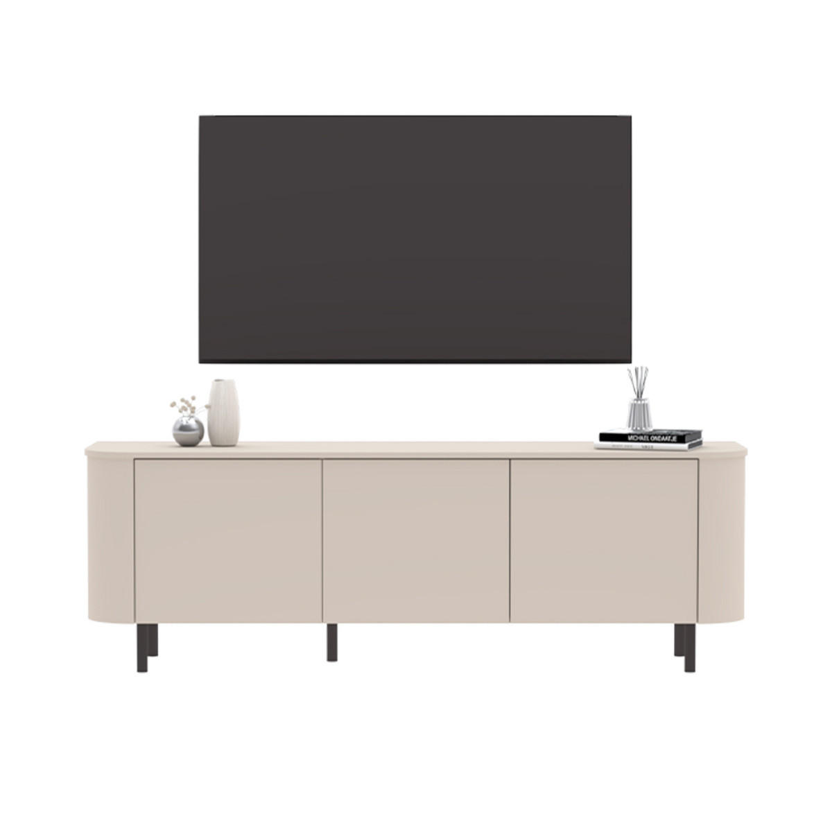 TV-MÖBEL 3 Türen abgerundete Kanten Kaschmir 180,2/42/60,2 cm - Beige, Holzwerkstoff (42/60.2/180.2cm) - Calicosy