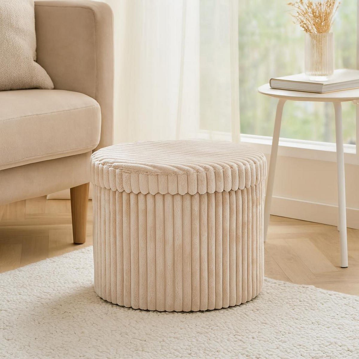 POUF mit Stauraum 52/52/38,5 cm - Beige, Textil (52/38.5/52cm) - Storage solutions