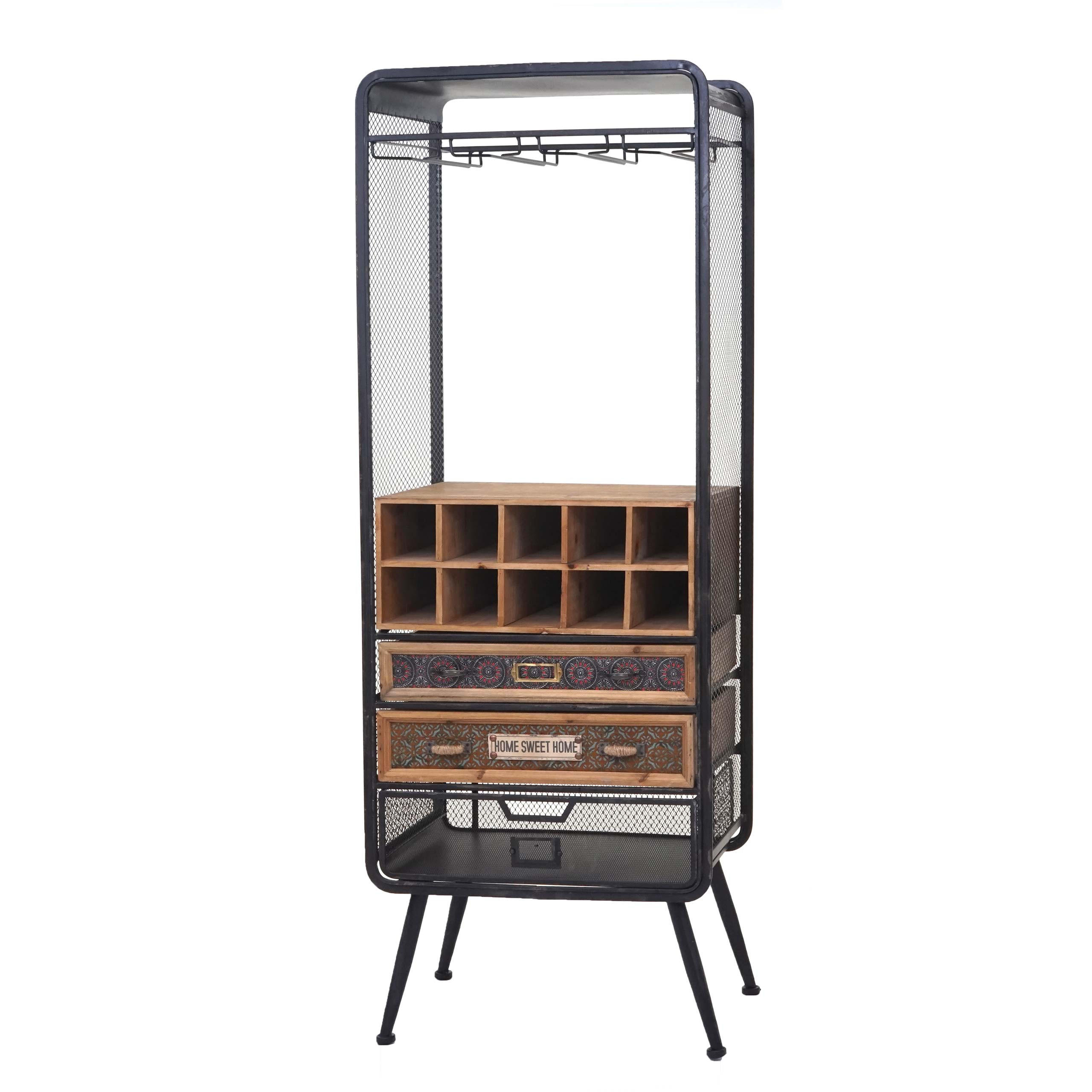 WEINREGAL Schwarz, Braun - Schwarz/Braun, Holz (57/157/38cm) - MCW