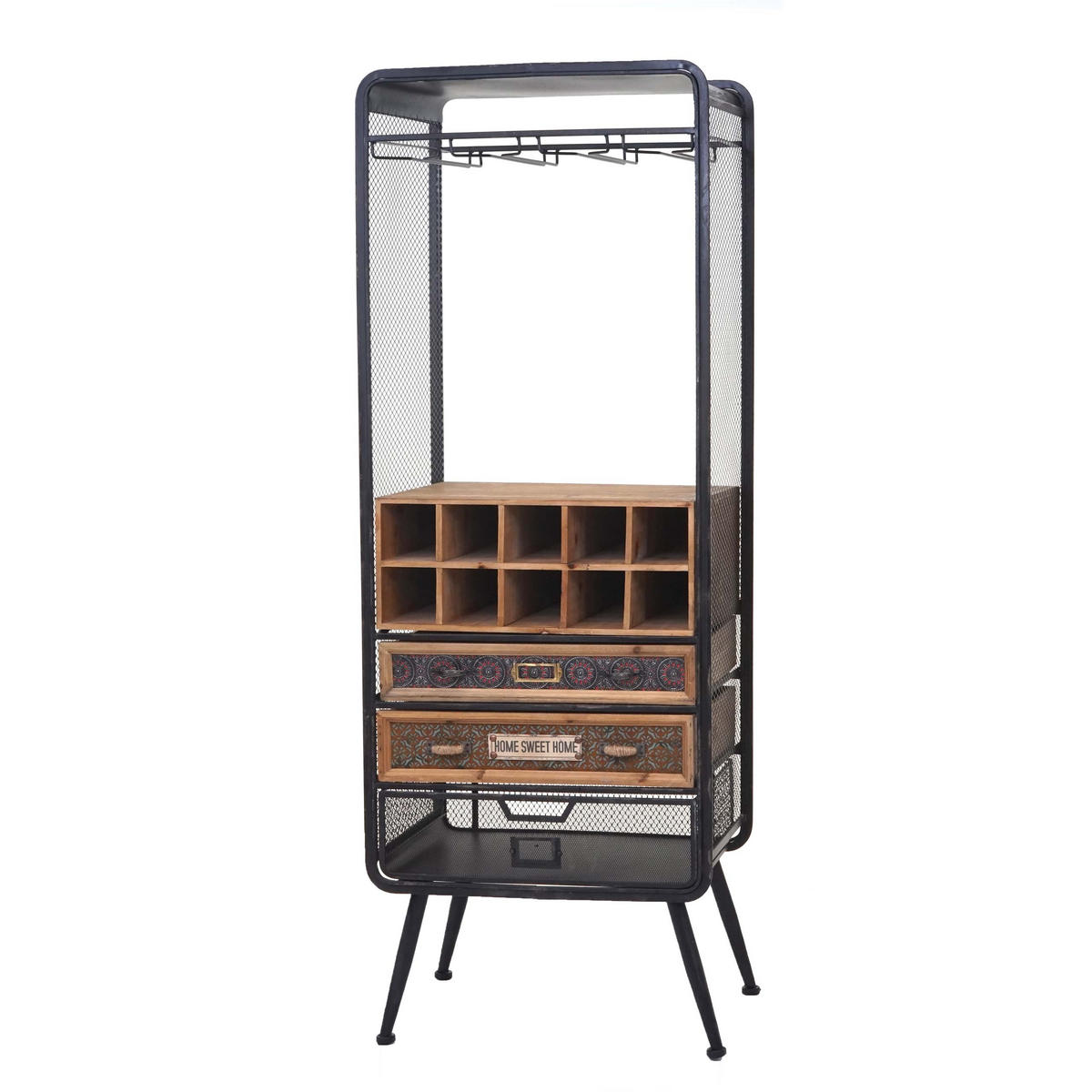 WEINREGAL Schwarz, Braun - Schwarz/Braun, Holz (57/157/38cm) - MCW